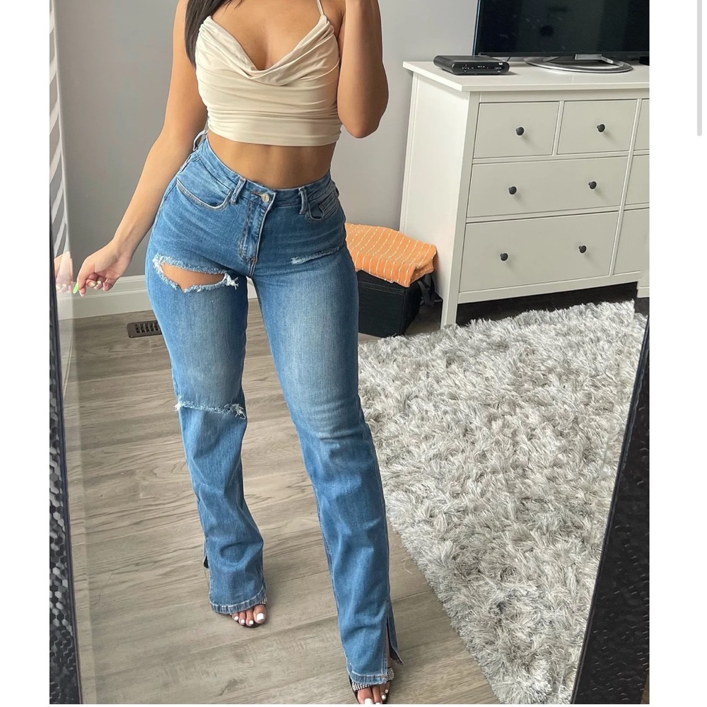 Flare Jeans with Bottom Slit